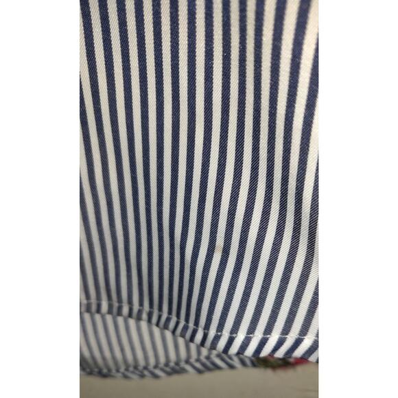 Mystree Top Shirt Womens Small Blue White Pinstripe Embroidered Flowers Nautical - Picture 7 of 14